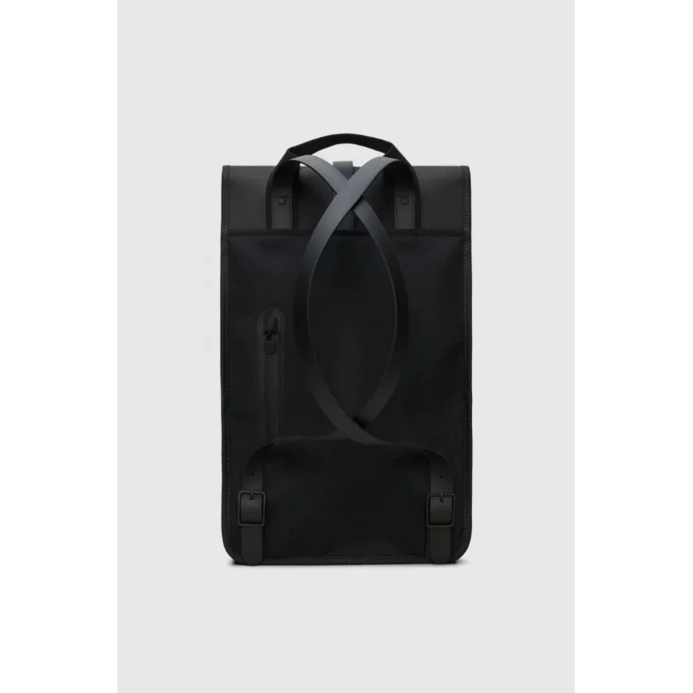 Rains Black Waterproof Laptop Backpack Matte Rucksack Macrobond Logo Minimalist